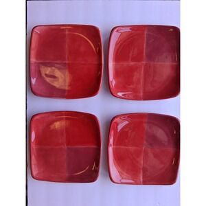 4 Tabletops Unlimited Quadrettini red hand painted Square   Salad Plate  B4
